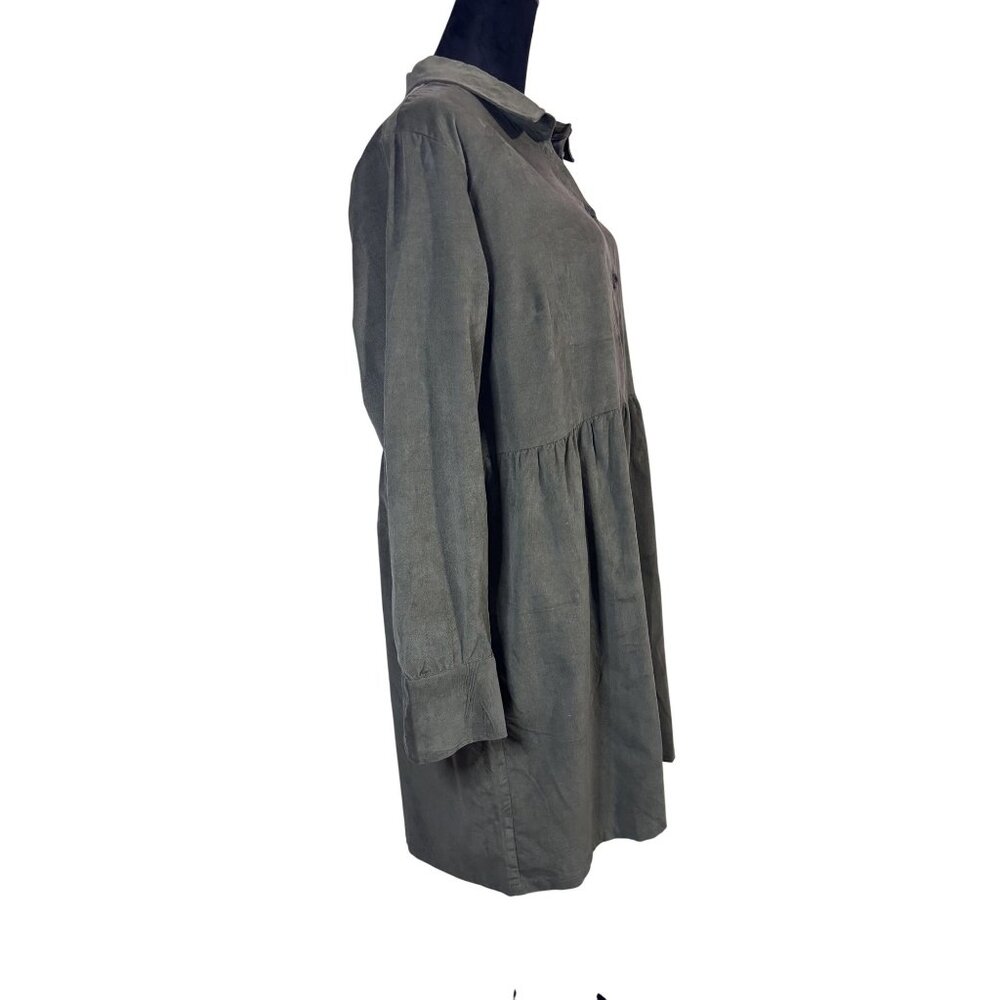 Nine West Empire Waist Olive Green Corduroy Babydoll Shirt Dress - Picture 14 of 14